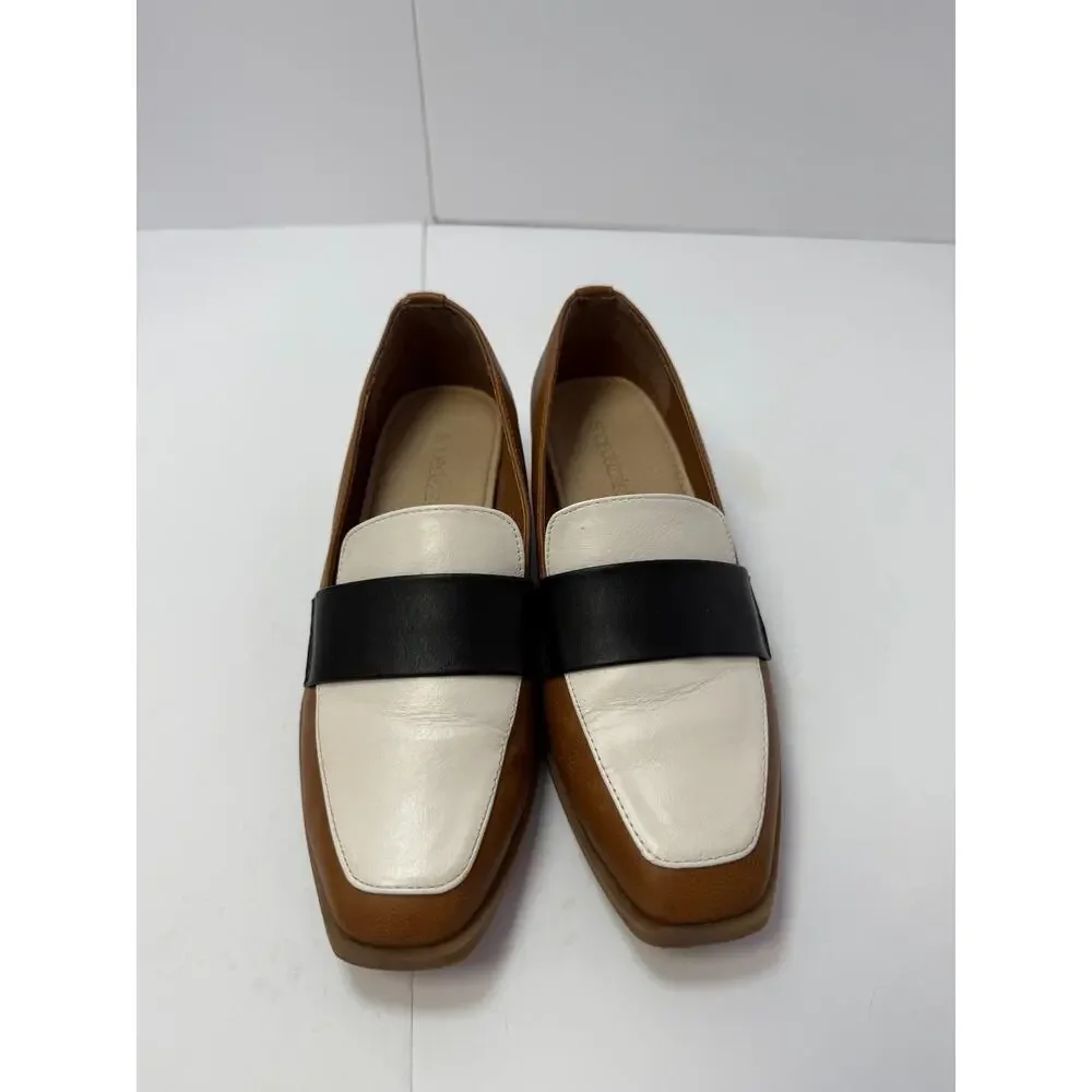 Shoe Dazzle Women's Loafers Brown Black White Colorblock Square Toe Slip On